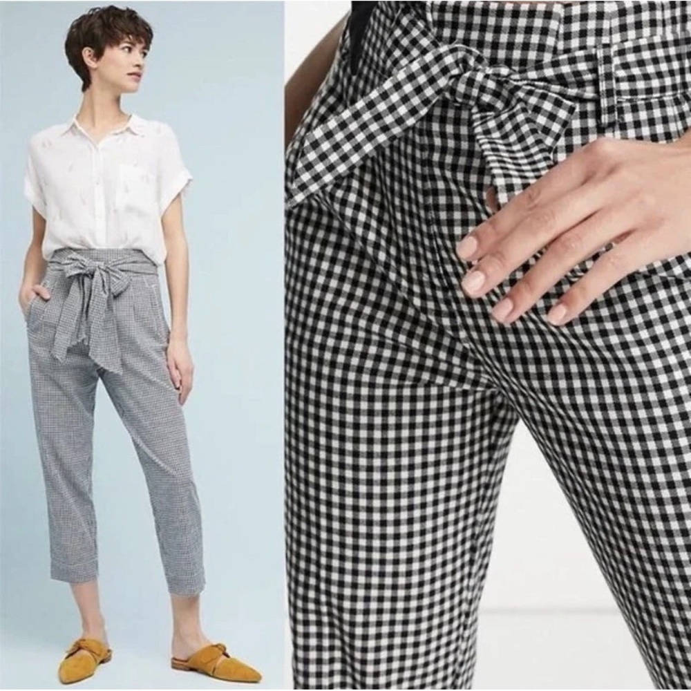 Joie Black & White Gingham Paperbag Ankle Pants